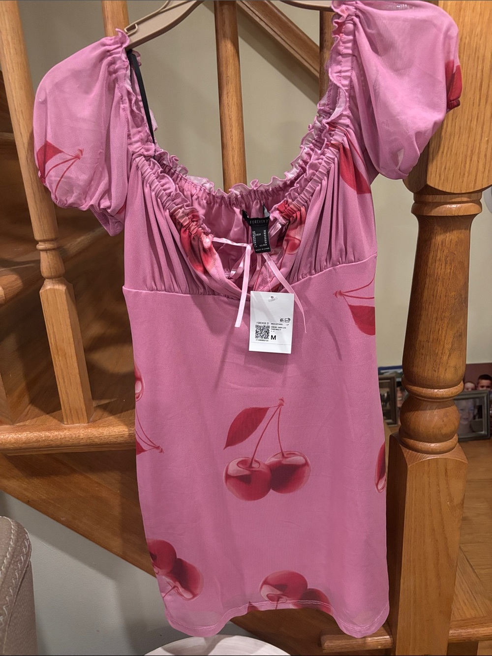 Forever 21 Pink Cherry Print Mini Dress